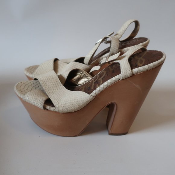 Sam Edelman Beige Embossed Leather Platform High Heel Sandals Sz 9 * - Picture 3 of 5